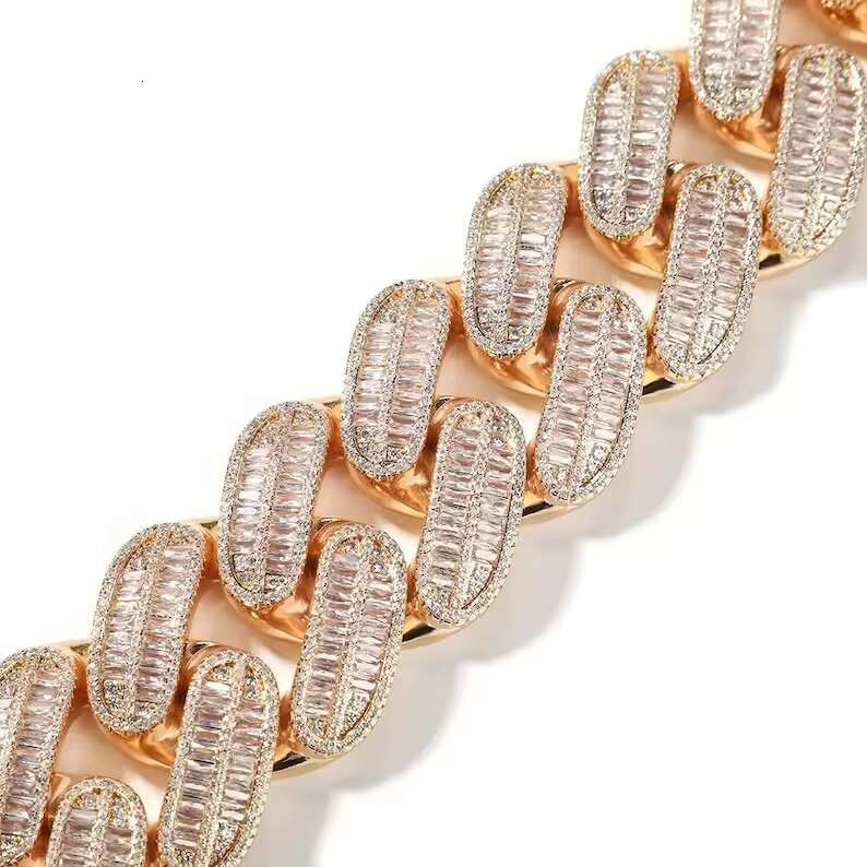 Hiphop Pure Sier 40mm 2-Row Heavy Long Stick Bread Moissanite Cuban Chain