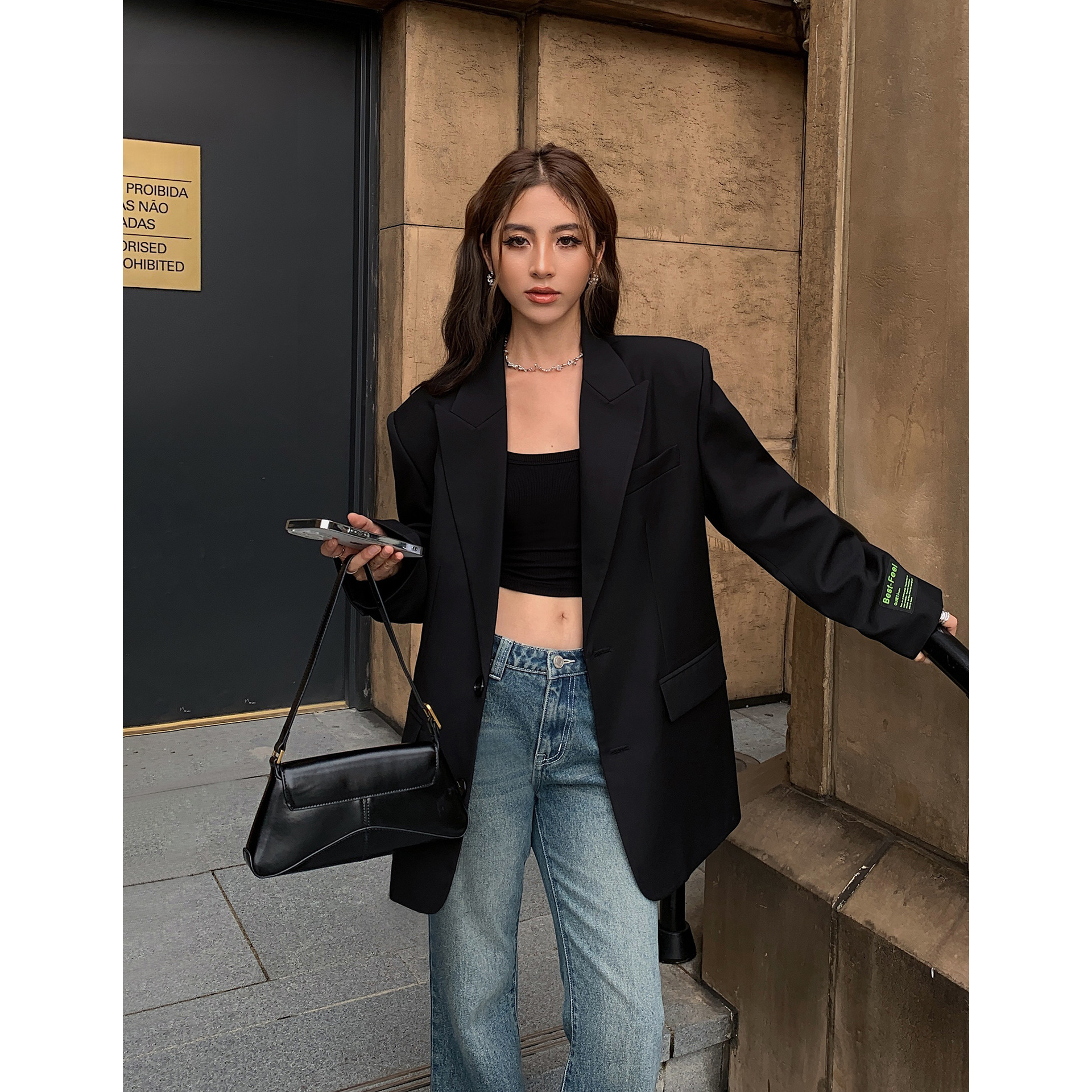 D311 Chic Korean-Inspired Women's Suit Jacket with Relaxed Cut for Autumnal Elegance 2025 Collection