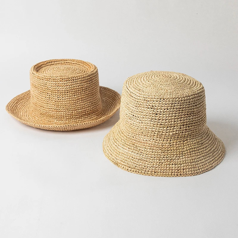 Summer Natural Raffia Small Brim Raffia Straw Hats For Women Simple Bucket Cap Men Fishermen The Inca Bucket Hat Boater Cap 250314
