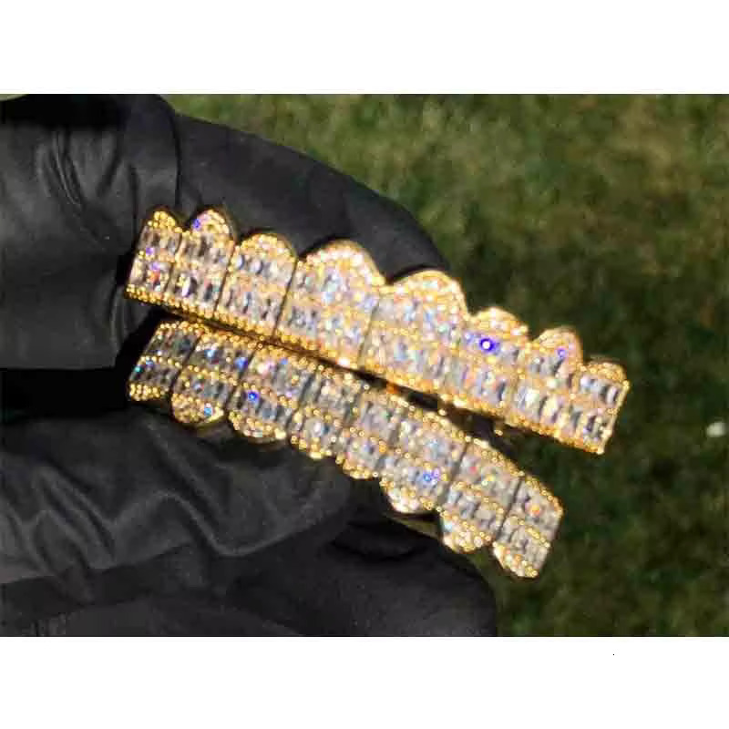 18K Gold-Plated 925 Sterling Silver Hip Hop Teeth Grillz Trendy Body Jewelry With Moissanite Diamond Stone for Anniversaries