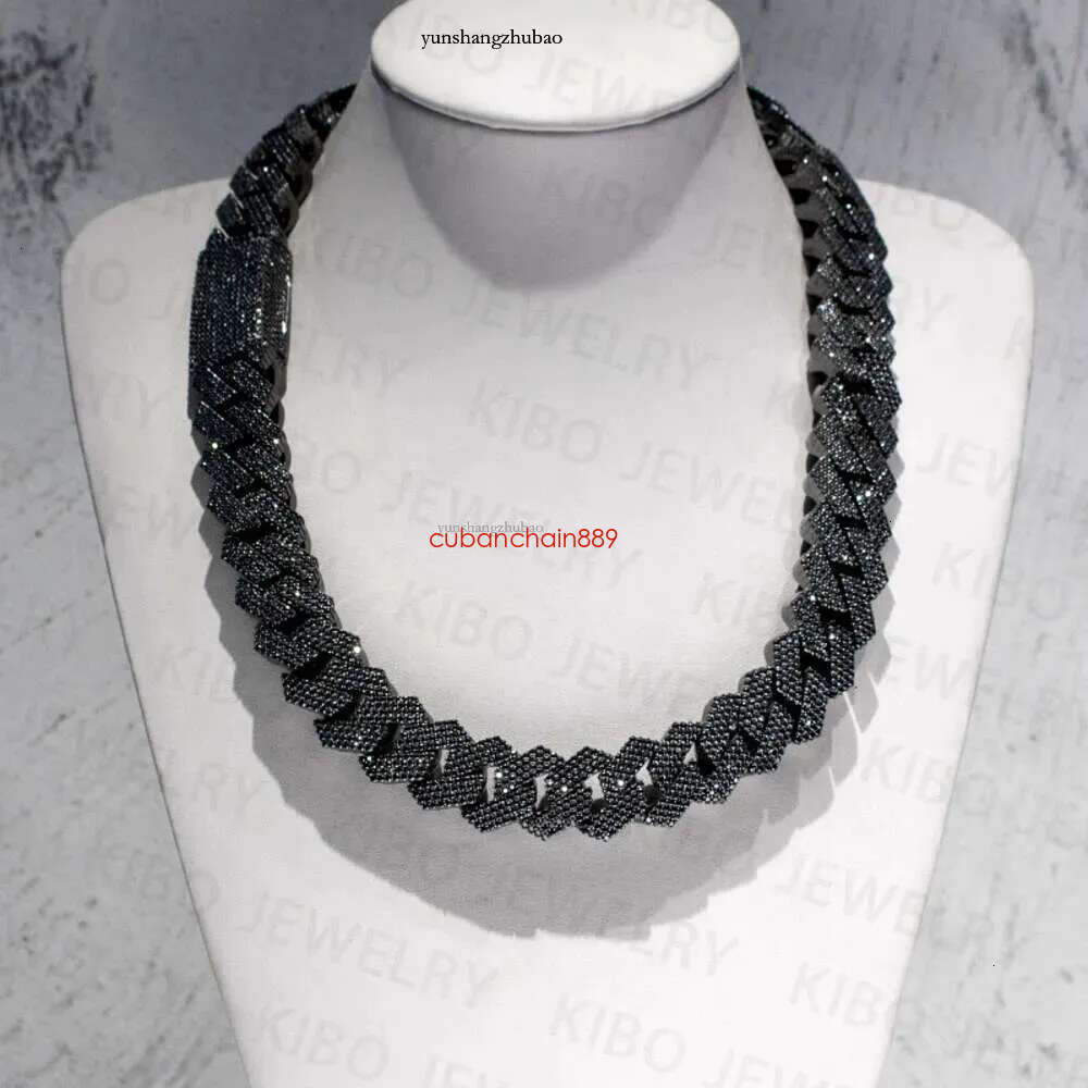 Hip Hop Rapper Mossanite Necklace Jewelry Vvs Sterg Sier 20mm Black Dia Moissanite Cuban k Chain
