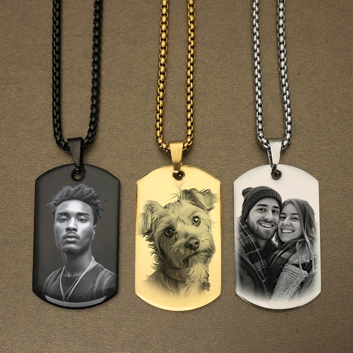 Personalized Engraved Photo & Text Necklace - Custom Dog Tag Keychain Perfect for Xmas Presents