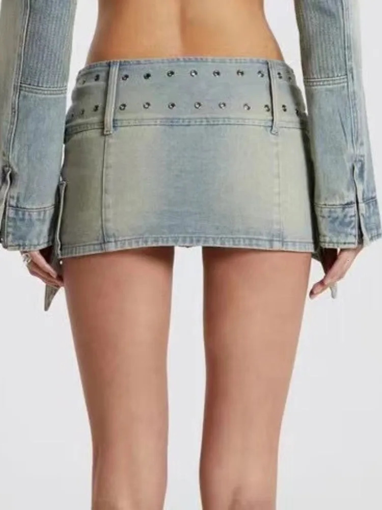 LGRQ Y2K Fashion Cross Belt Women Short Skirt High Street Wear Summer Trendy Girl Sexy Mini Denim Jacket 19F1136 250314