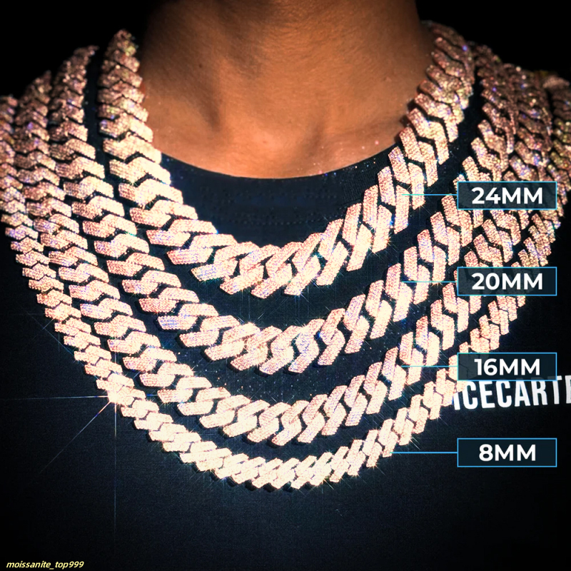 20MM Width Soild Sier Iced Out Moissanite Cuban Chain Necklace for Men's necklace