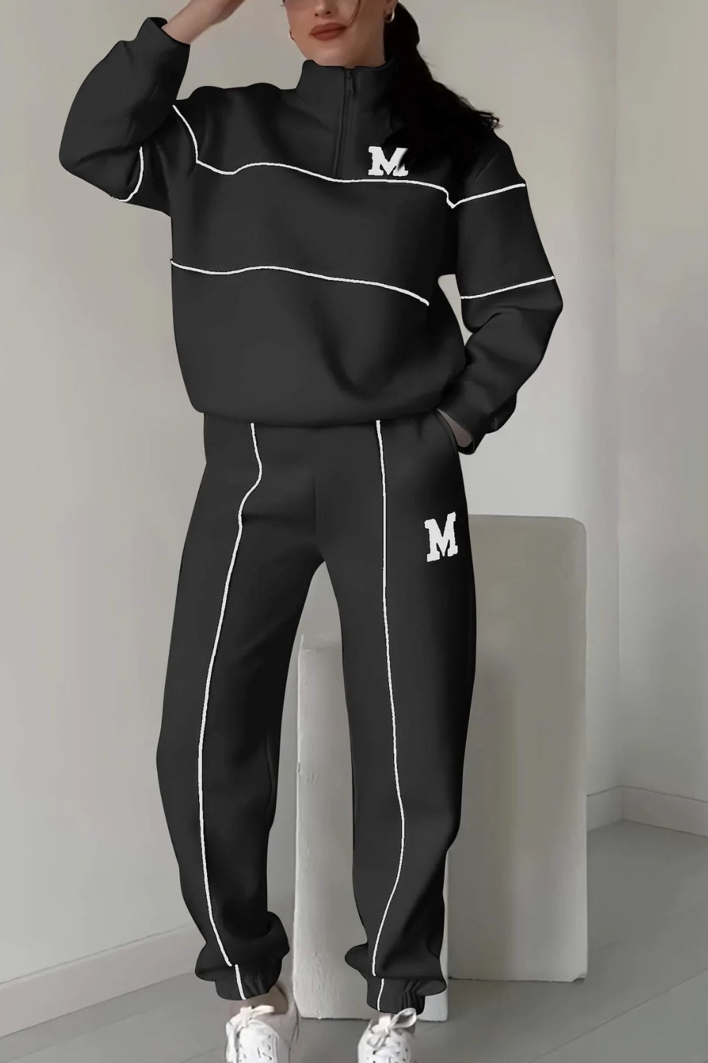 2025 women's hoodie letter printed long sleeved pants zipper fashion casual sports two-piece set