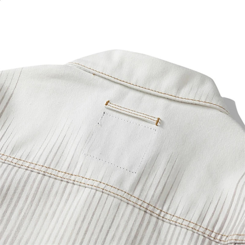 Striped Gradient Abs Digital Print Short Denim Jacket Trendy Mens Spring Autumn Loose Causal Lapel y2k Coat 250228