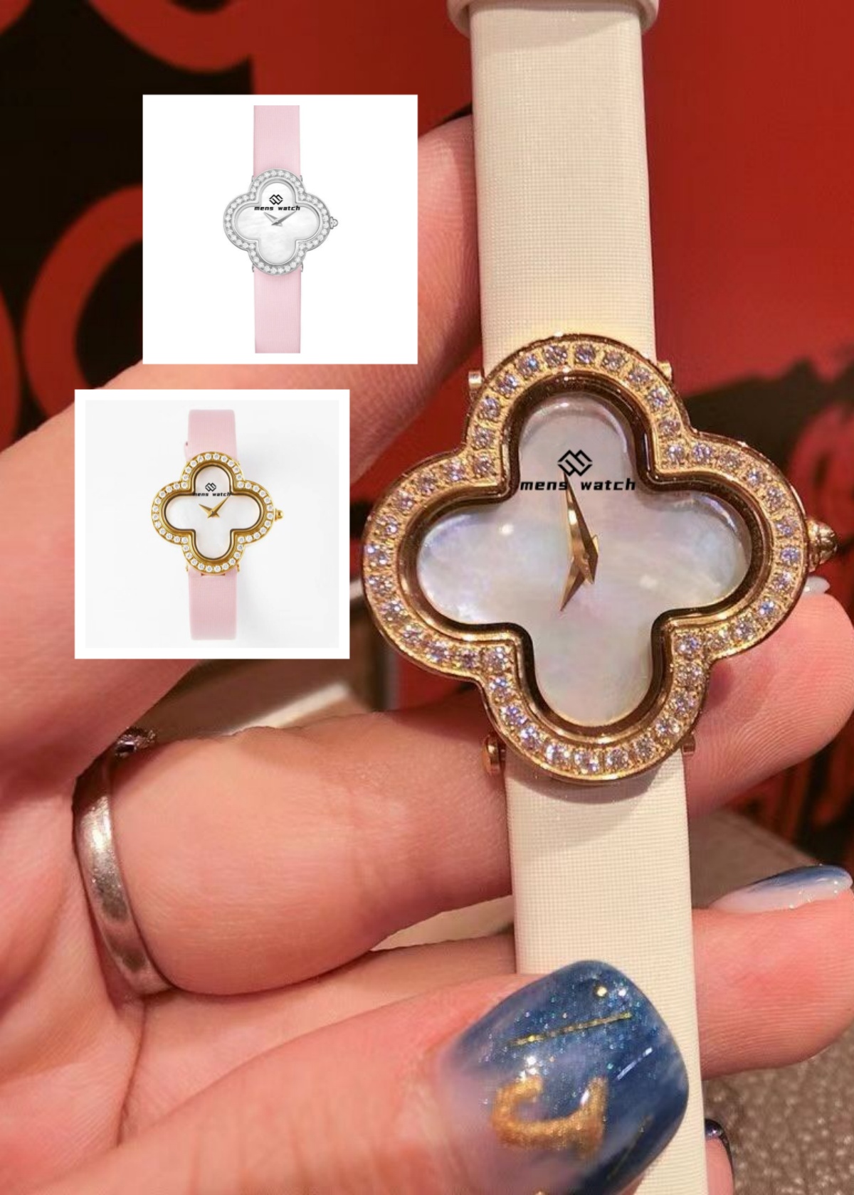 New Four Leaf Clover Women's Fashion Luxury Leather Elegant Strap Multi Color Quartz Electronic Watch