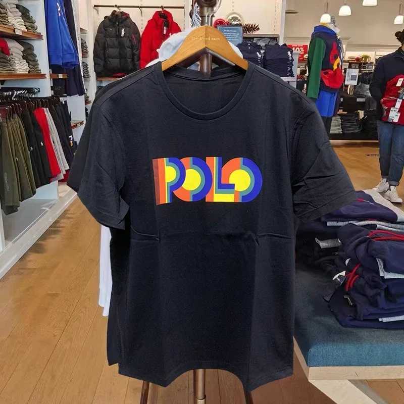 American Mens Rainbow Printed Round Neck Pure Cotton Short Sleeved High Street T-shirt Large Couple T-shirt 2024 Latest VersionT250314