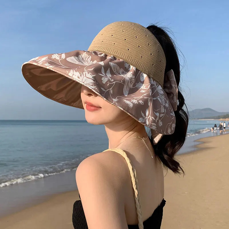Summer Hats For Women Sun Hat With Flower Bow Empty Top Sun Hat Outdoor Sunshade Korean Style Sunhat Bucket Hat Female 250311