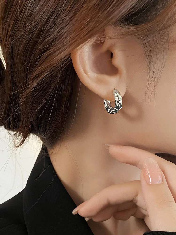 S925 silver needle earrings for women, round oval, light luxury, versatile, simple temperament, retro metal geometric earrings