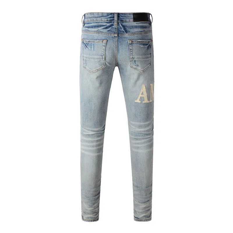 Designer fashion new mens jeans washed nostalgic stretch slim fit retroblue jeans hip-hop brand pants HombreT250314