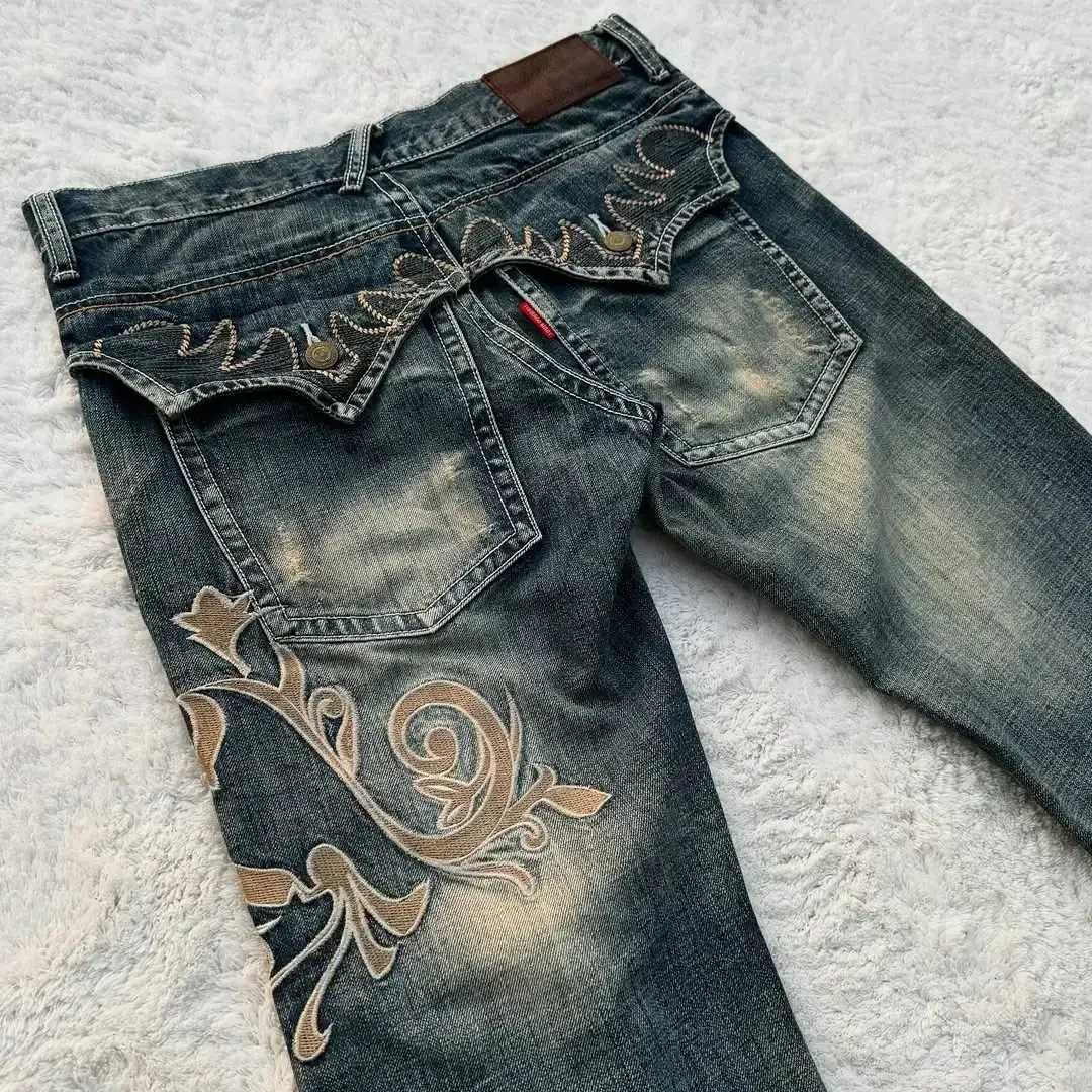 Y2K Harajuku Retro American Jeans for Mens Gothic Hip-Hop Street Casual Baggy Blue Jeans New Trendy Versatile Flared JeansT250314