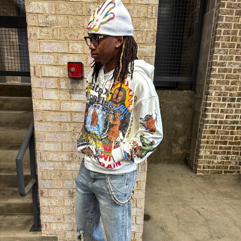Y2K Messiah Zipup Hoodie Sorrow Creates Miracles Pattern Digital Printing Streetwear Retro High Street Trendy Unisex Pullover 250311