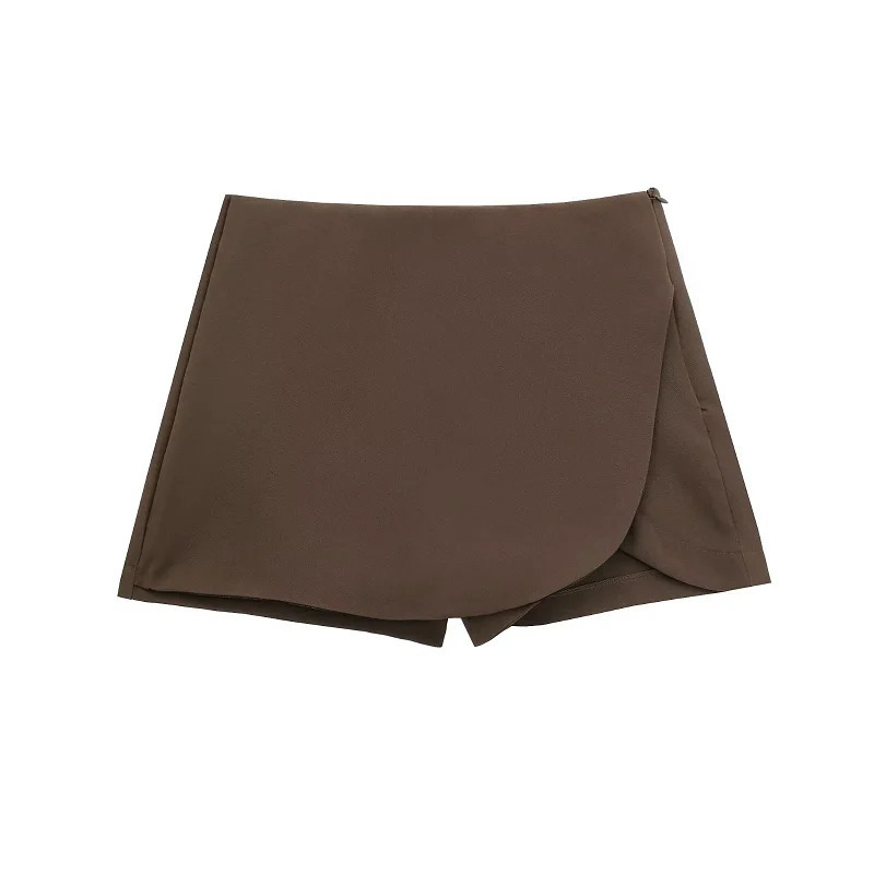 TRAF Womens Skirt Shorts Autumn Ladies Fashion Casual High Waist Elegant Beige Black Brown Pink Zip Up Skirt Pants Female 250314