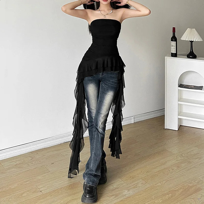Nibber Spring Solid Color Sweet Gentle Cute All-match High Street Travel Sexy Chest Wrap ruched Tassel Vest 250228