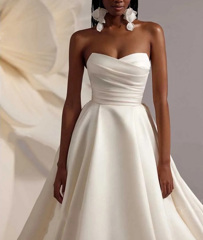 2025 Simple A-Line Wedding Dress Sweetheart Sleeveless Satin Church Bridal Bride Gown Vestidos De Novia Robe De Mariage