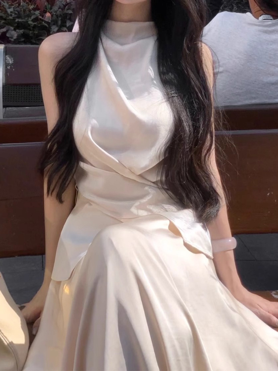 K8165 Satin suit high-end slim lace-up fashionable two-piece temperament long skirt