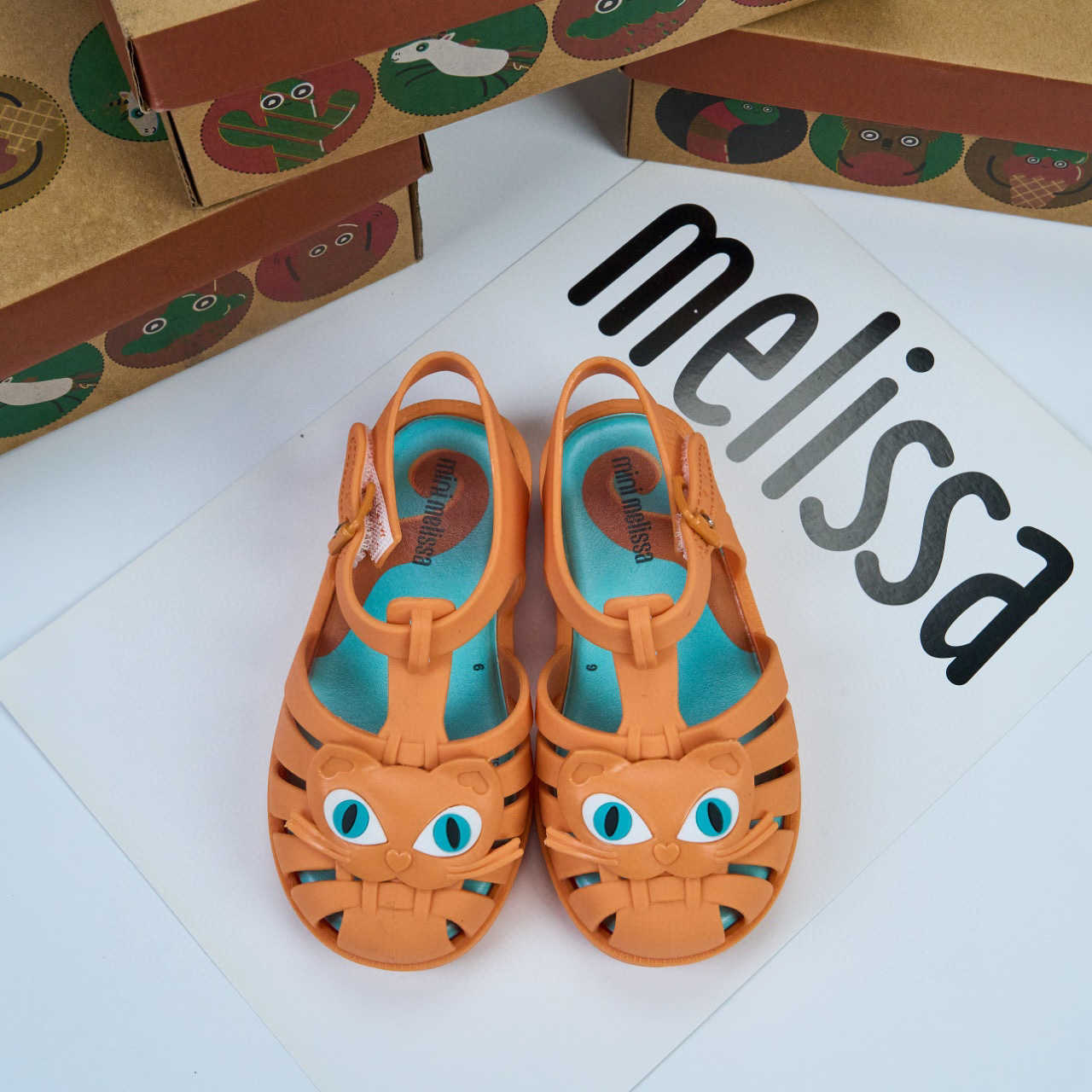 Sandals 2025 new Meisha meli sa childrens shoes jelly shoes hollow cartoon sandals with toe caps beach shoes kitten headsY2503158GLO