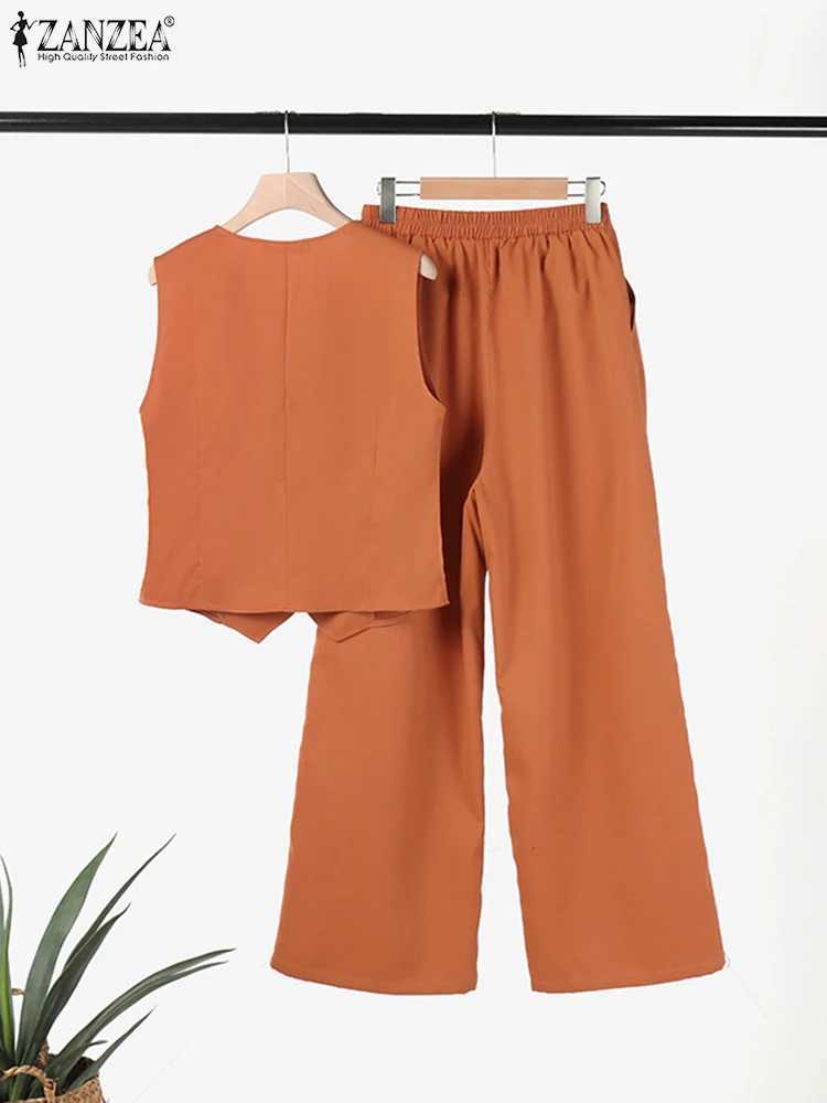 2025 ZANZEA Woman Elegant 2-Piece Pant Sets Casual Vest and Pants Sets Old Money Style Suits 2pcs Outfits Wide Leg Trouser SetsT250314