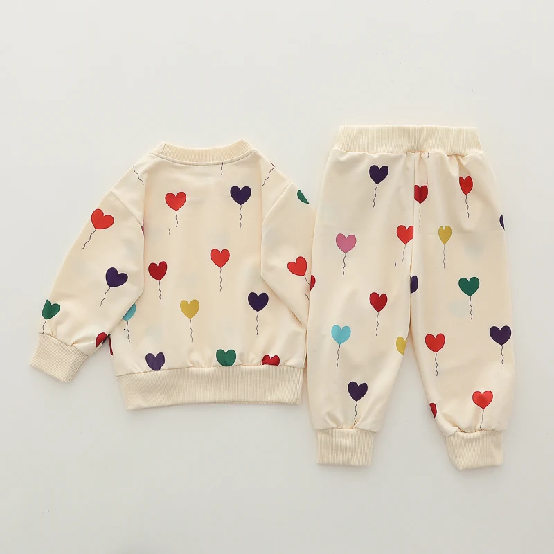 2PCS Infant Spring and Autumn Full Print Love Balloon Fashion Long sleeved Pants Set 250314