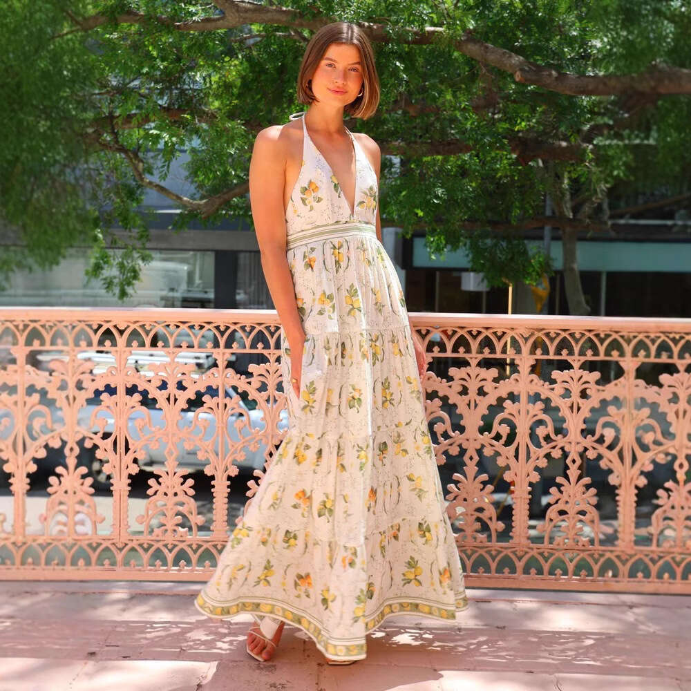 Bestseller 2025 Sweet Wind Hanging Neck Unique Backless Deep V-Neck Dress Ddmylion