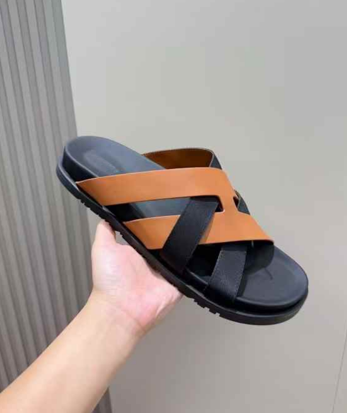 39-46EU Kazimir Sandal Summer Designer sandals for Men Slipper Flats slip on Leather mule slide Calfskin and canvas Open toe walking