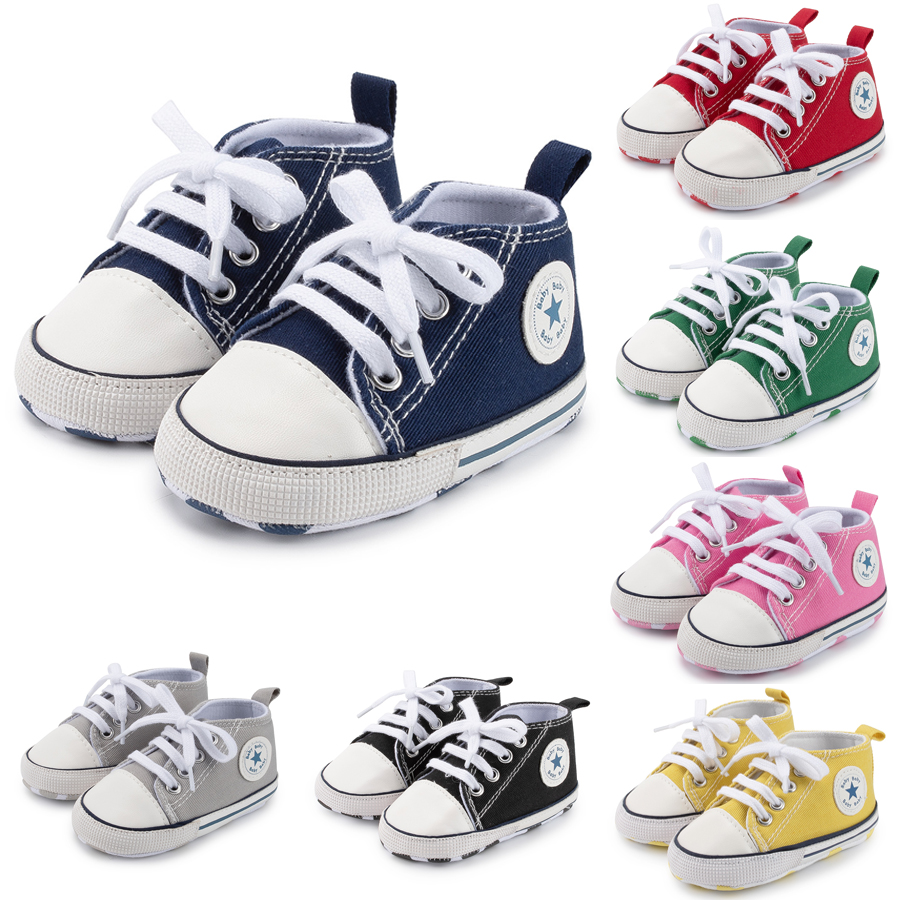 0-18Months Canvas Sneakers Baby Boys Girls Shoes First Walkers Infant Toddler Anti-Slip Soft Sole Classical Newborn Baby Shoes