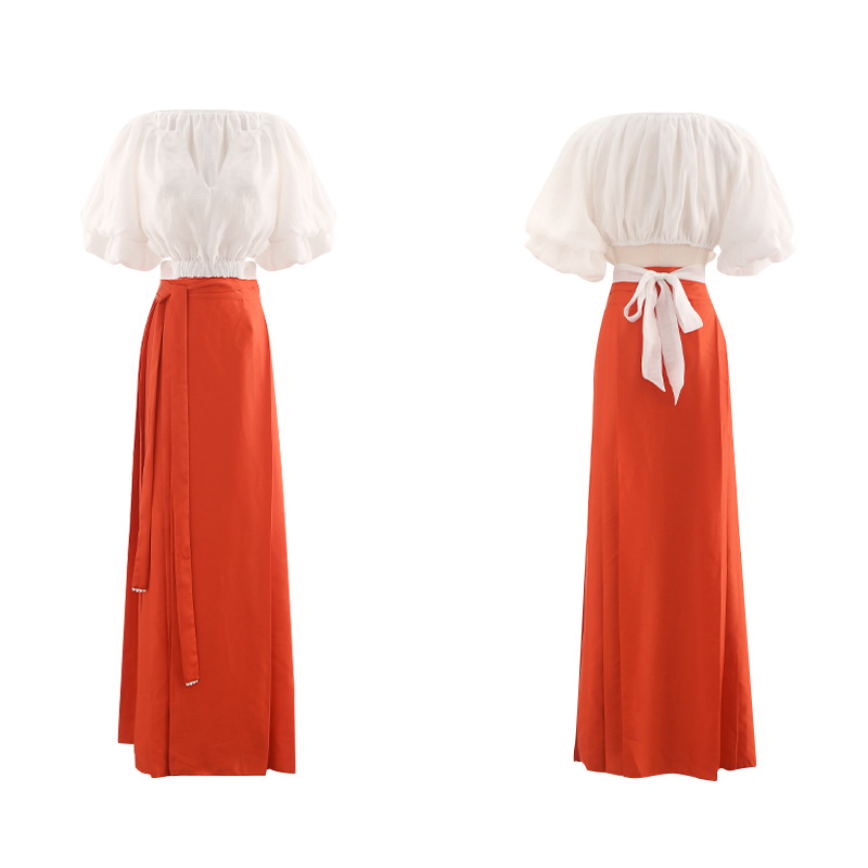 X6290 High-grade chic age-reducing Chinese style Hanfu mix and match pleated skirt fashion suit for women