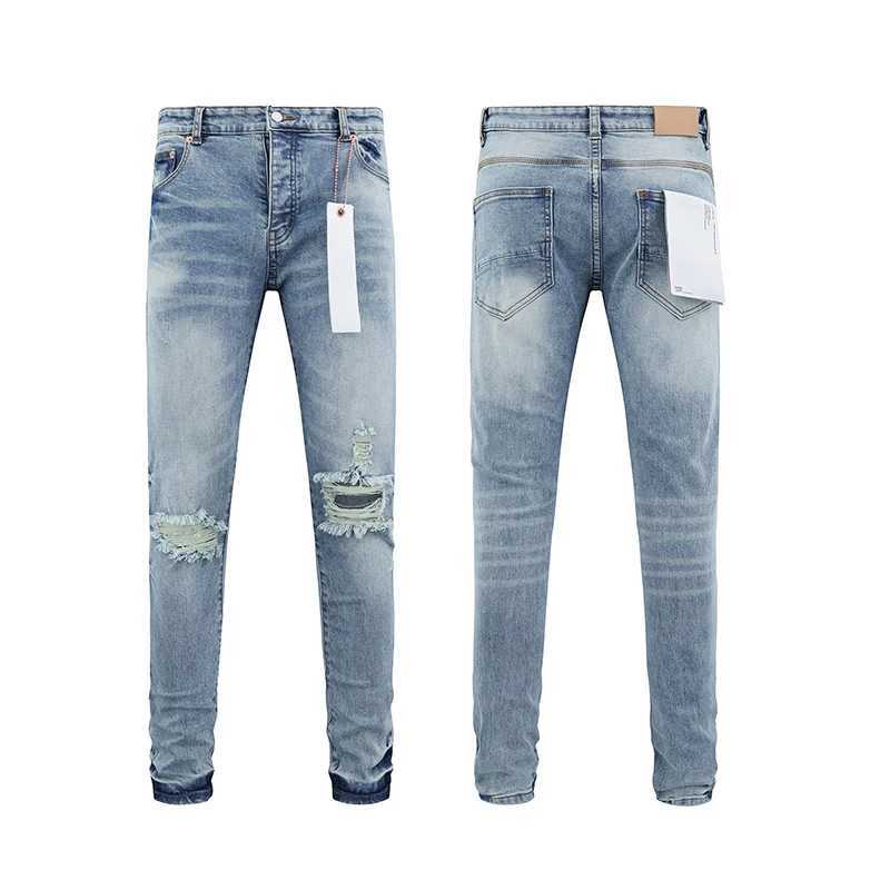 2025 Fashion New Purples Mens Jeans Light Blue Ripped Patch Stretch Slim Straight Pants Street Hip Hop Style Denim TrousersT250314