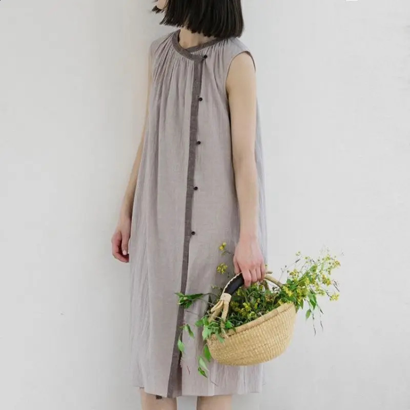 Summer Loose Sleeveless Dress n Niche Seaside Vacation Mid-length Vest Skirt 250313