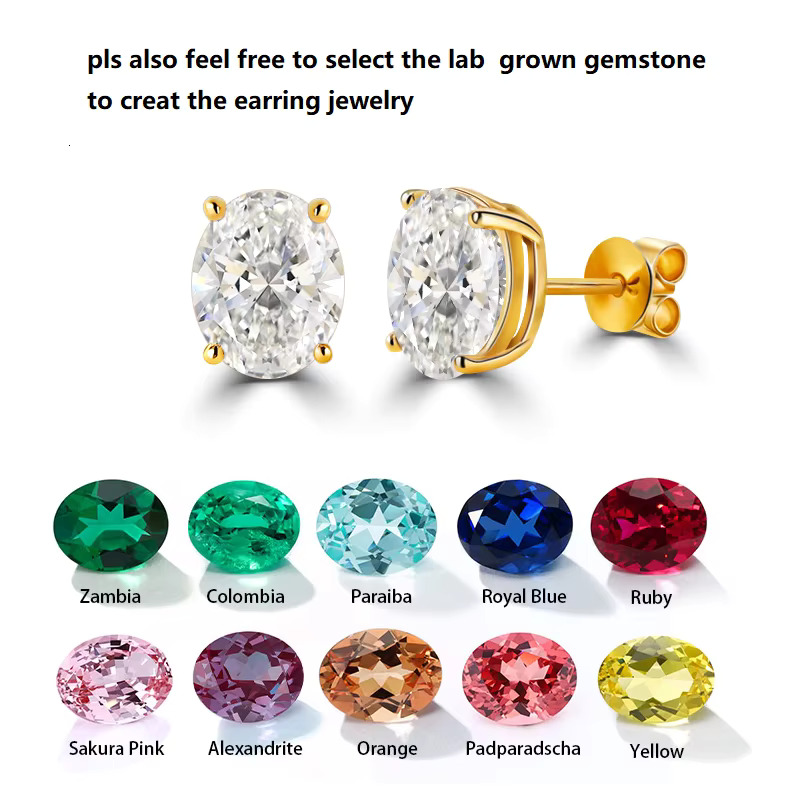 14K Gold Earring Each Moissanite 0.5ct 1ct 1.5ct 2ct Oval Loose Moissanite Diamond Stud Earring
