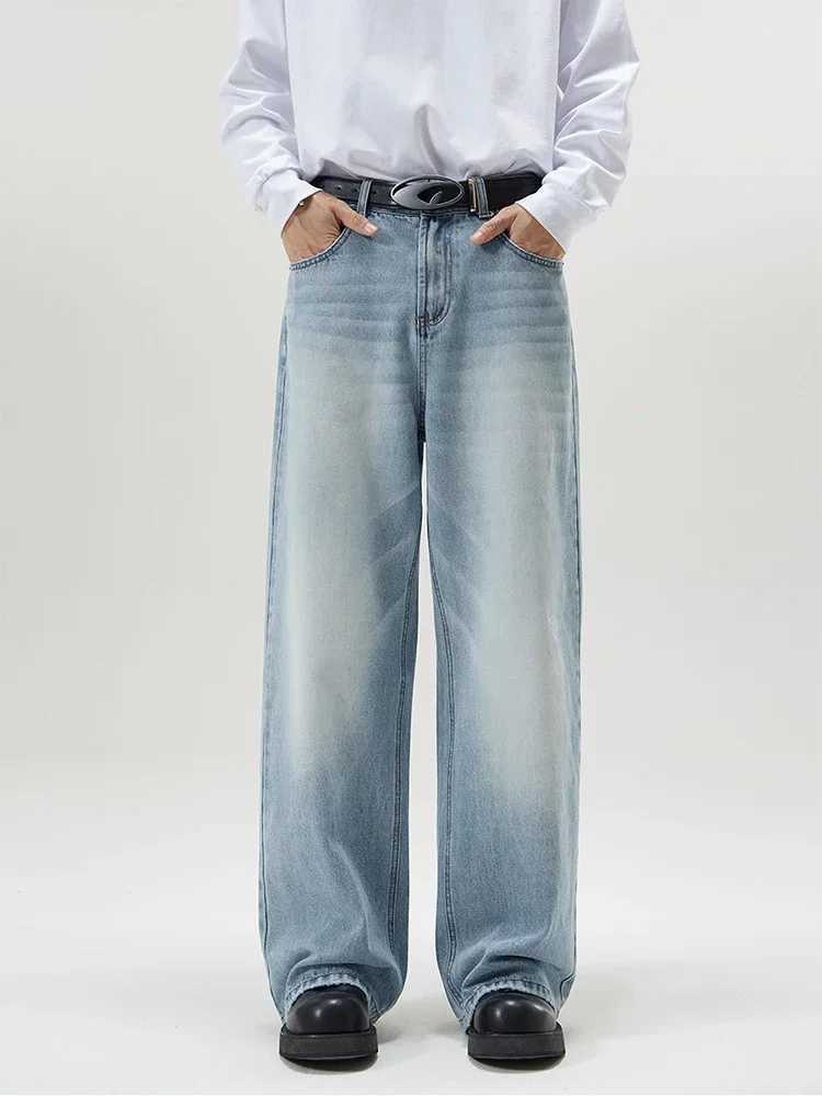 4 Colors Autumn Vintage Distressed Mens Baggy Straight Jeans Fashion Korean High Street Denim Pants Streetwear Male TrousersT250315