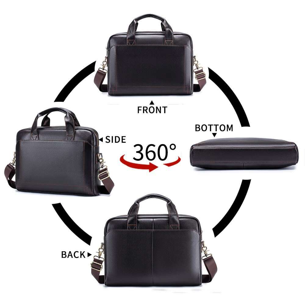 Men's handbag, top layer cowhide briefcase, leather laptop bag, diagonal cross office bag
