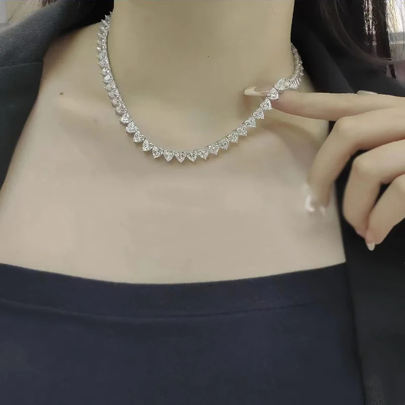 Luxury 925 Sterling Silver Sparkling High Carbon Diamond Chain Choker Necklaces for Women Wedding Fine Jewelry Gift