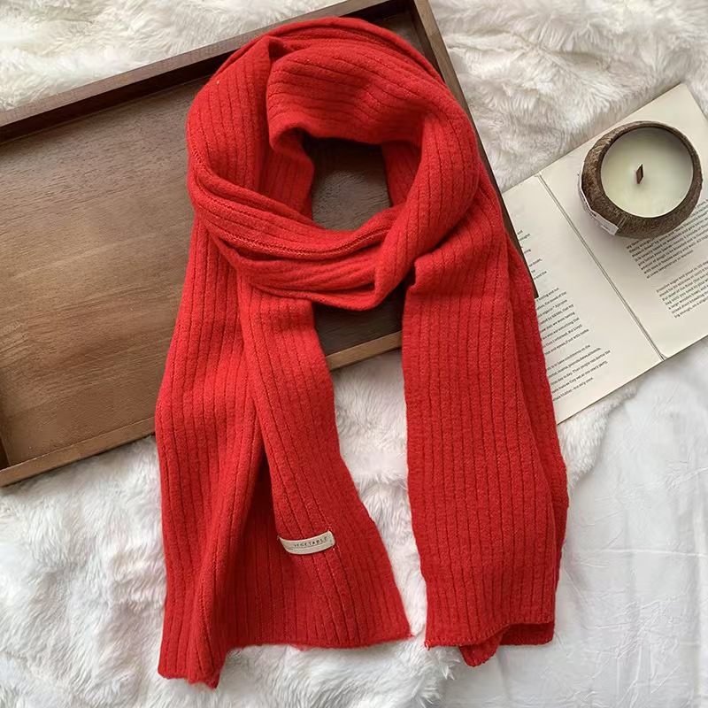 K122 Scarf Women Winter High-end 2024 New Style Pure Color Imitation Wool Thickening Warm Wool Knitted Scarf Wholesale