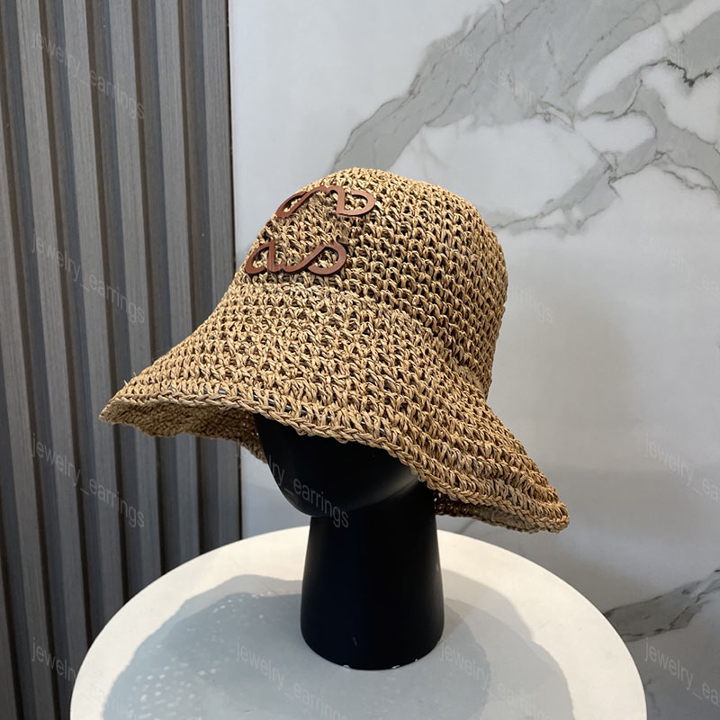Beach Straw Hat Designer Bucket Hats for Women Mens Cap Visor Crochet Summer Fitted caps Outdoor Big Brim Fitted Hat Casquette Luxe Accessorie Khaki 2025