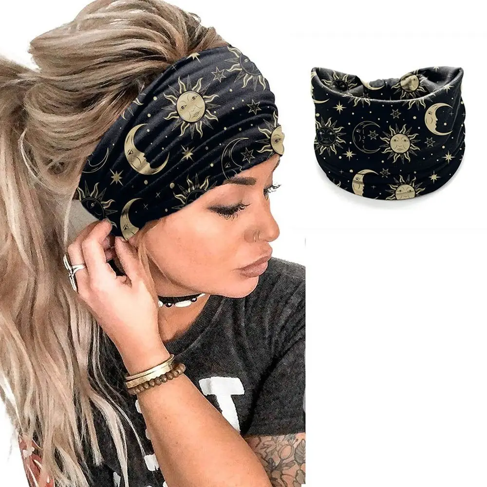 Women's and Girls' Classic Boho Knotted Headband Comfortable Flower-Printed Turban Wrap