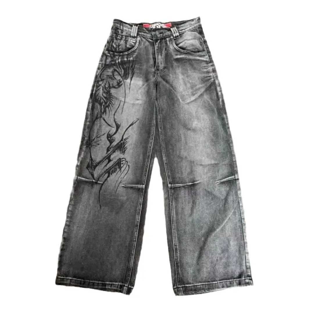 American Style Vintage Distressed Washing Hip Hop Loose Fit Wide Leg Jeans Trendy Cool Denim Pants Casual ScenarioT250314