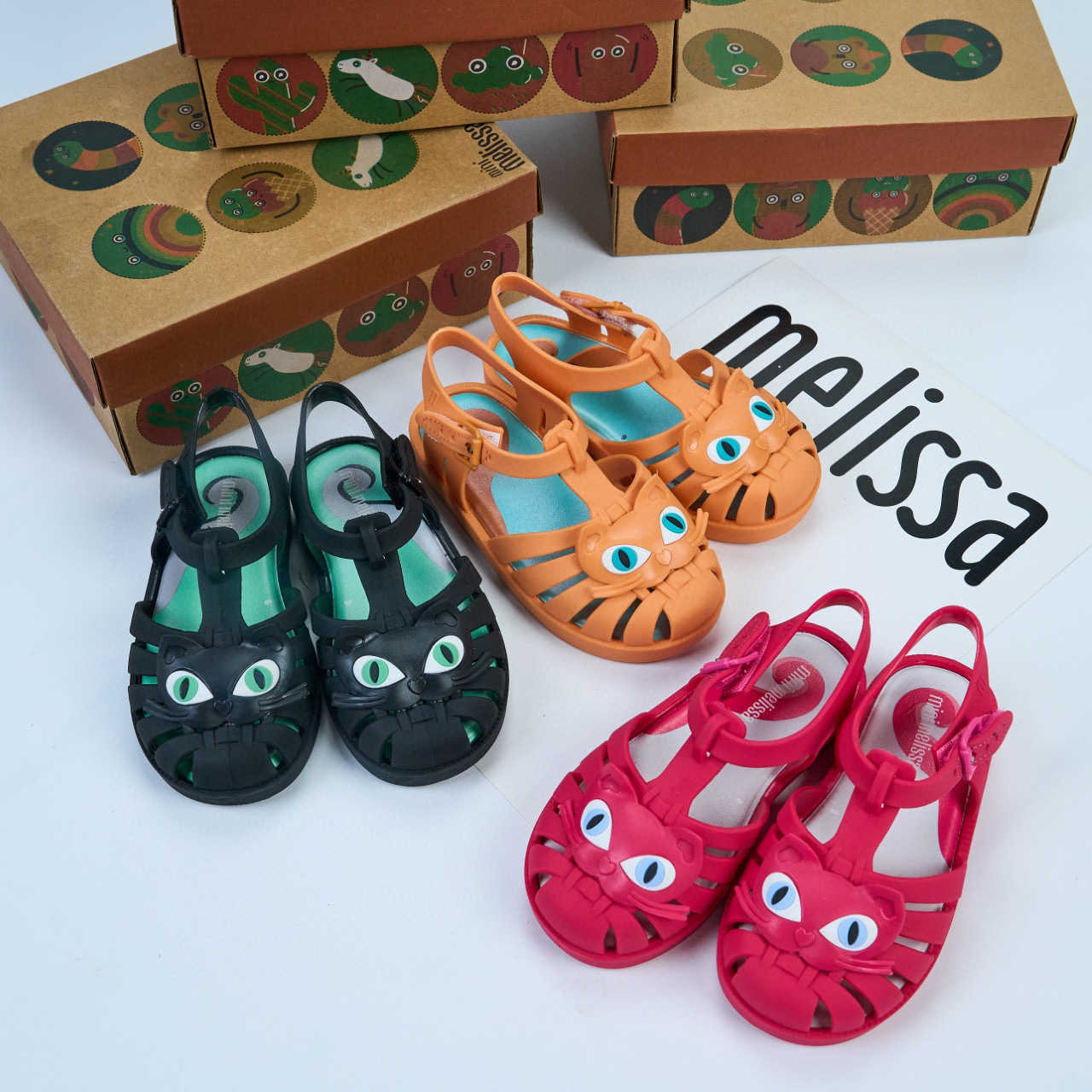 Sandals 2025 new Meisha meli sa childrens shoes jelly shoes hollow cartoon sandals with toe caps beach shoes kitten headsY2503158GLO