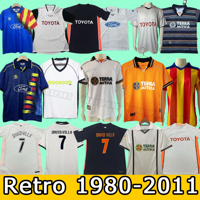 RETRO 2001 1995 1996 Valencia Soccer Jerseys VICENTE MENDIETA Retro 10 11 SILVA 06 07 EDU Home White Away Black Football Shirt Short Sleeve 2006 2007 2009 00 01 1999 2000