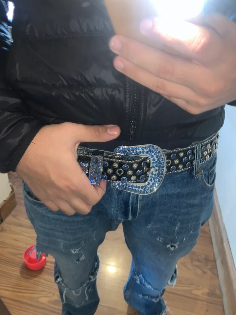 bb simon mens and womens dia punk hip hop retro shining belt pants jeans