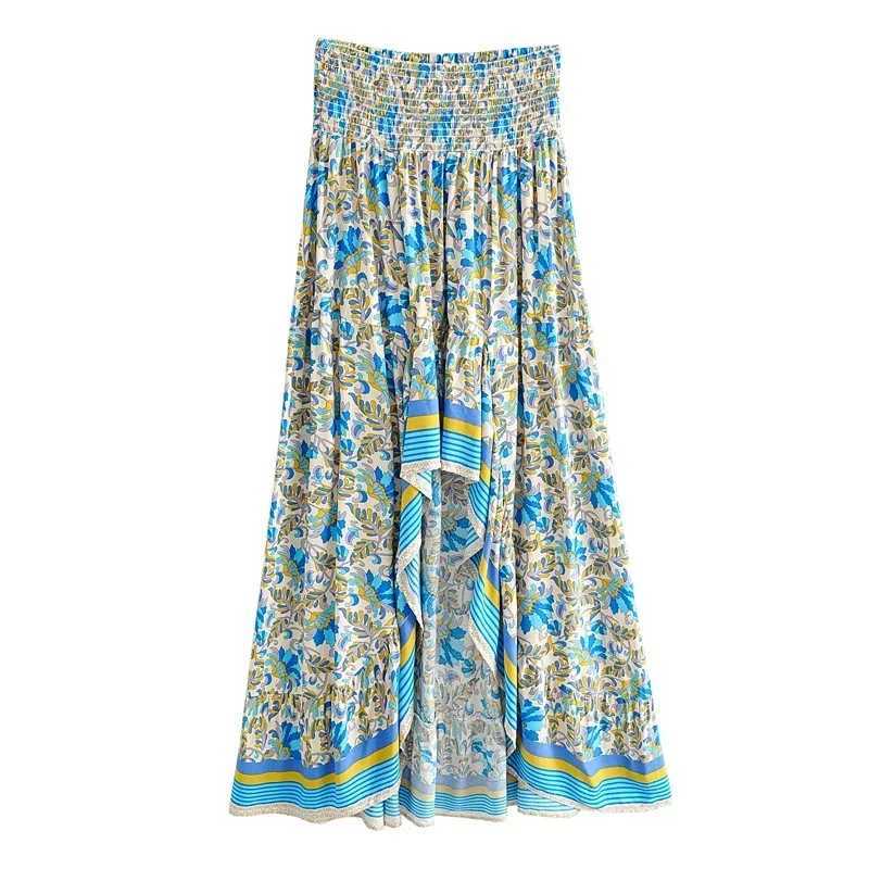 Skirts Happy Quns Womens Ethnic Flower Print Bohemian Skin High Elasticity Waist Irregular Maximum Beach Bohemian Skin Women Y2503146F3C