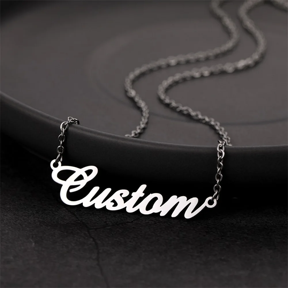 Unisex Personalization Jewelry: Gold Plated Stainless Steel Name Tag Necklace with Engravable Design