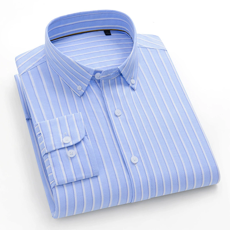 PLus Size XXXXL Blue Stripes Spring Autumn Shirt Cotton Oxford Retro Casual Shirts Cardigan Striped Men's Casual Shirts Grey Tops