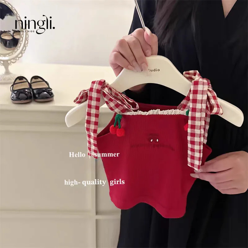 Girls Suits Vest Set Summer Children Suspenders Style Girl Sleeveless Top Shorts Style Summer Simple Casual Clothes 250314