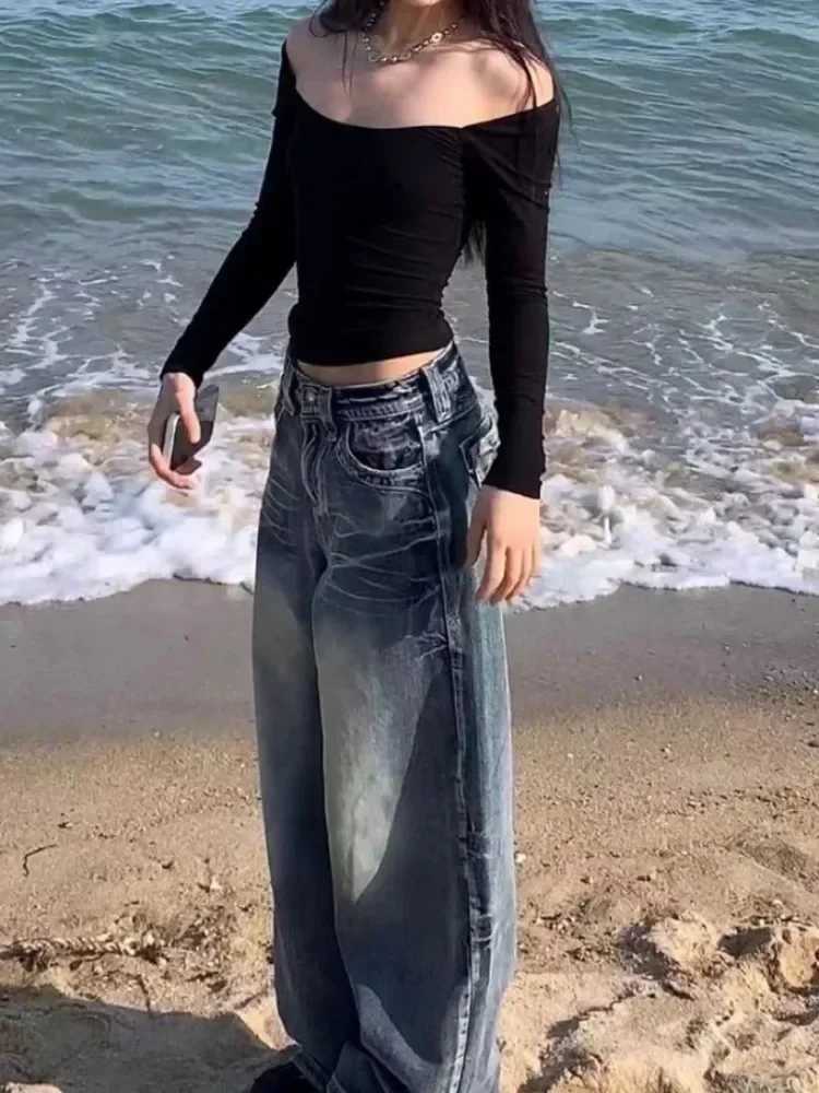 HOUZHOU Y2k 2000s Vintage Baggy Jeans Woman Harajuku Streetwear Oversize Denim Pants Korean Style Gyaru Grunge Hip Hop TrousersT250314