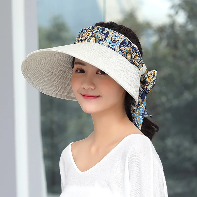 Fashion bow decoration UPV50 sunscreen outdoor sports hat mens empty top hat Visor hat Sombreros 250311BJ