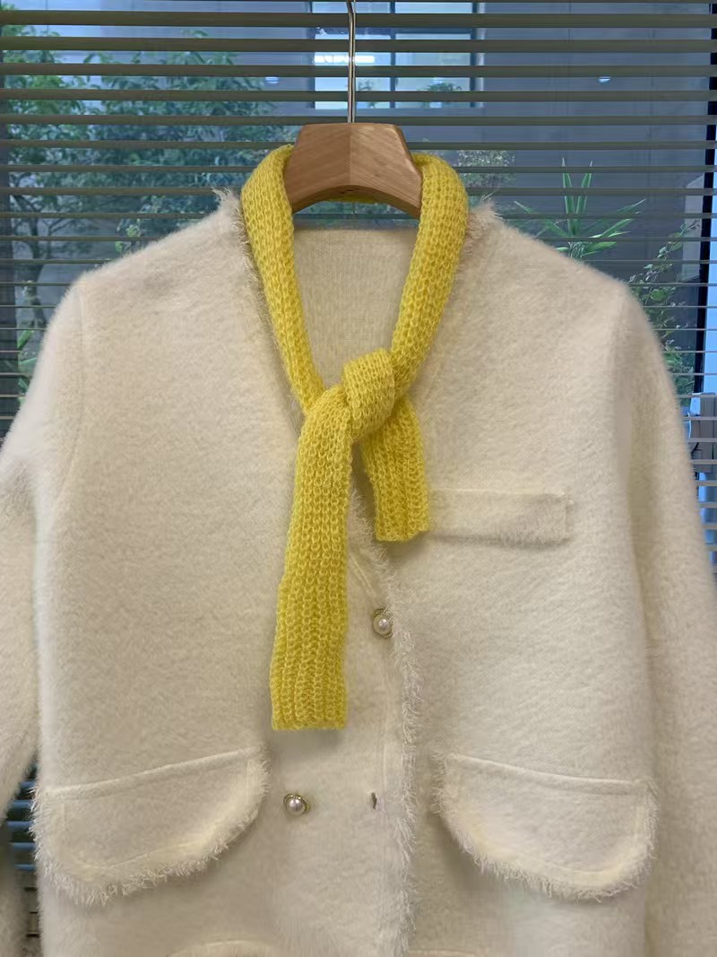 K125 Good stuff for atmosphere~Wool blended short thin scarf niche trendy solid color sausage autumn and winter small scarf for men and women