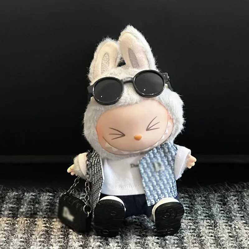 17cm Labubu V1v2 High-End Custom Casual Set With Printed Mini Bag Handsome Leather Jacket High-End Quality Doll ClothesT250313