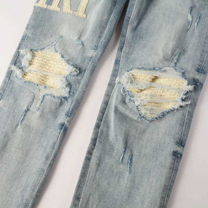 Designer fashion new mens jeans washed nostalgic stretch slim fit retroblue jeans hip-hop brand pants HombreT250314